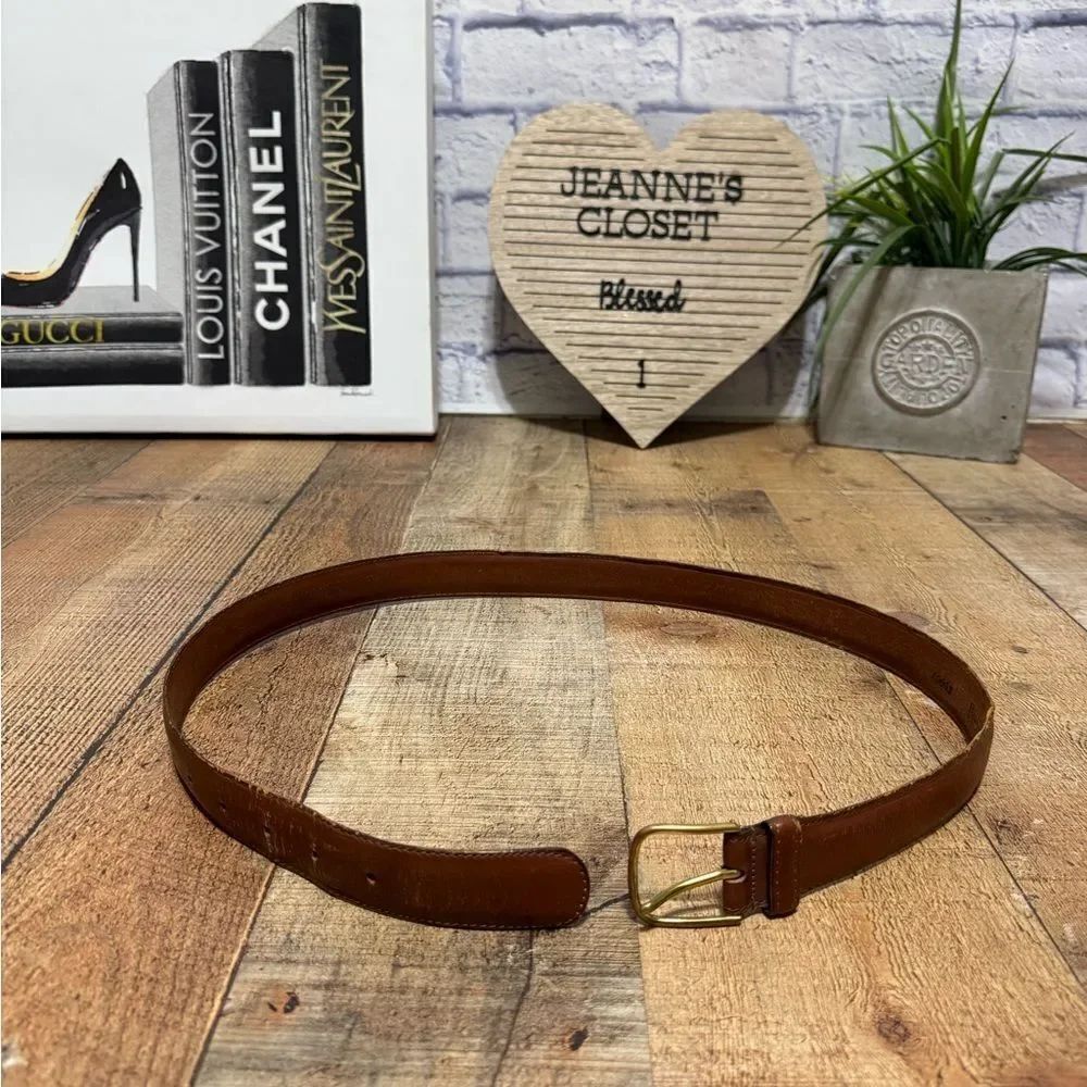 Vintage Dooney & Bourke Brown Wellington Calf Leather Brass Belt size 34